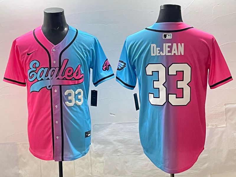 Men 2025 Philadelphia Eagles #33 Dejean Blue pink Nike Limited NFL Jersey style 03